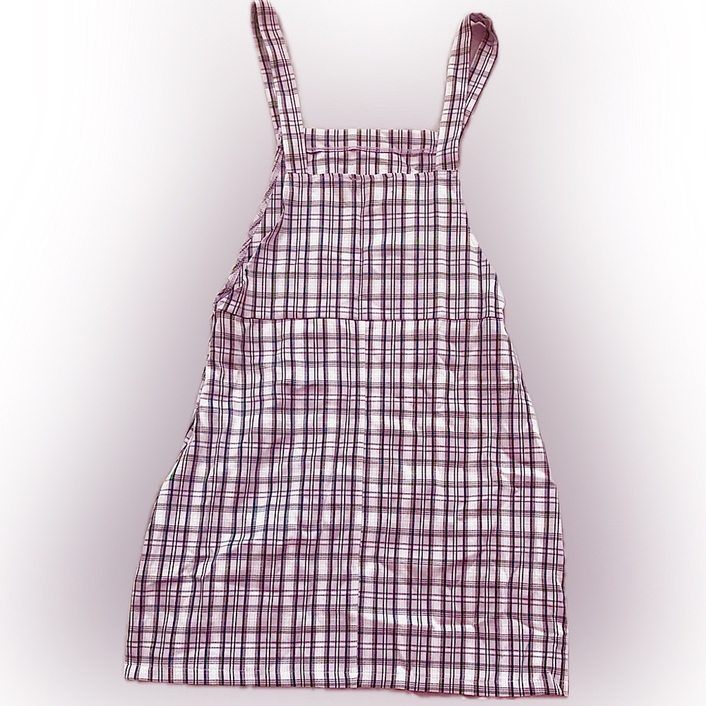 Pink and Black Plaid Colored Overall Dress